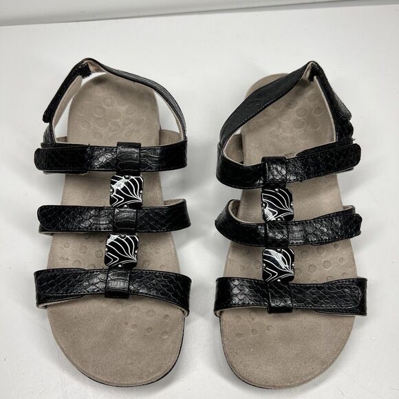 Vionic Women's Amber Sandal Size 6 Black Croc Strappy Adjustable Flat Shoe - Picture 6 of 10